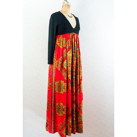 Vintage 70s Amazing Bohemian Groovy Empire Waist Hostess Dress, Saks 5th Ave. S - Picture 12 of 15